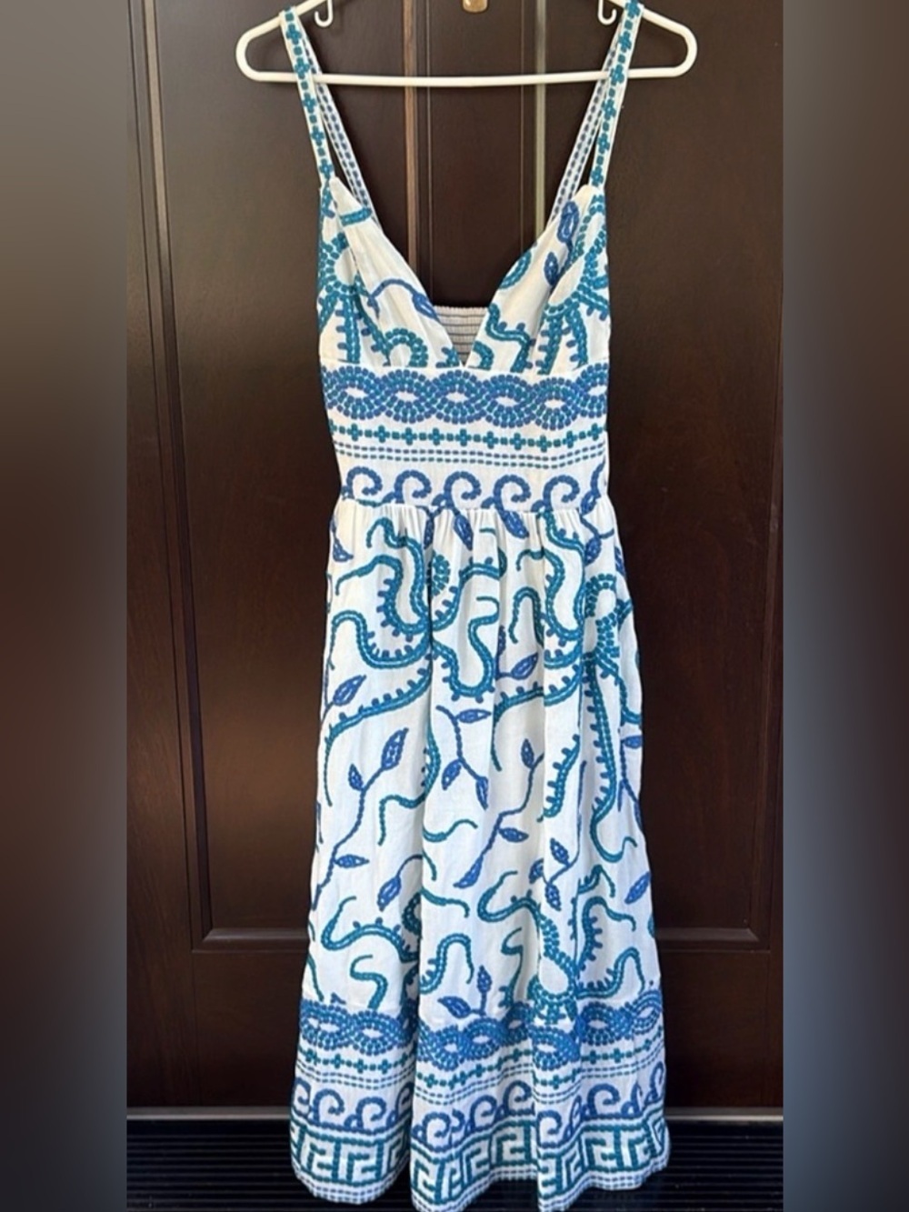 NEW Anthropologie Maeve Seaside Embroidered Midi Sundress blue/white Size 6 - Picture 8 of 10
